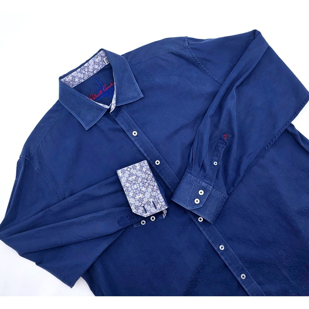 Robert Graham Mens 2XL Navy Blue Jacquard Paisley Classic Fit Button Down Shirt